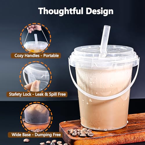Qsqwsuye 15sets disposable plastic cup with lid and straw, 34 ounce reusable and suitable for outdoor travel beverage packaging pool party supplies beach party supplies picnic supplies