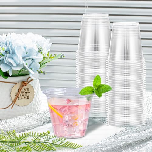 Lamosi 100 Pack 9 oz Clear Plastic Cups, Disposable Cups Wine Cocktail Punch, Sturdy & Food Safe Plastic Cup for Party & Wedding