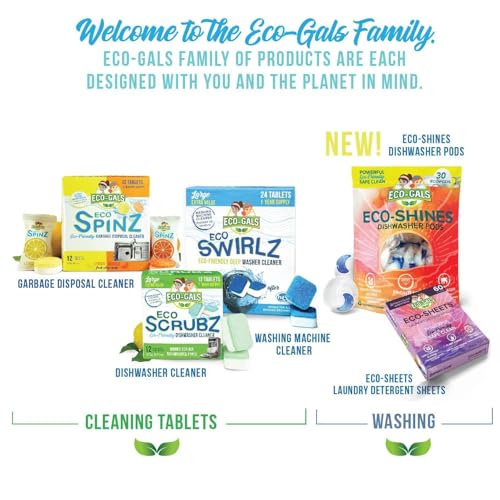ECO-GALS Washing Machine Cleaner Tablets For Front & Top Load Washers Including H.E. to Remove Pet Hair, & debris from drum, pipes, and filter.