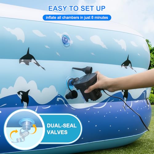 Large Inflatable Swimming Pool 145" x 74" x 22" Family Size Blow Up Pool for Adults & Kids, Oversized Backyard Kiddie Pool for Outdoor, Garden, Summer Water Party