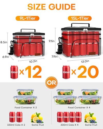 HOTOR Insulated Lunch Box for Men & Women - Leak-Proof Cooler Lunch Bag with 4 Pockets, Adjustable Strap, Ideal for Work, Picnic, Travel - Medium, Black, 10.2"×6.9"×8.5"