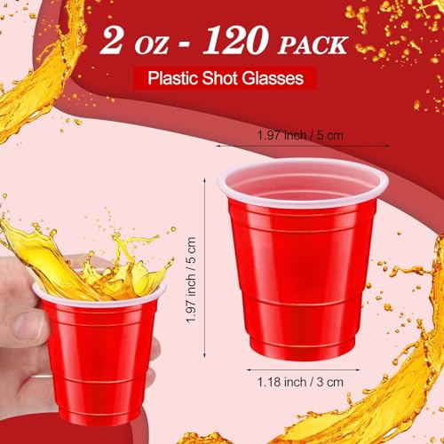 120 pcs Red shot cups Christmas Plastic Shot Glasses 2 oz red shot glasses disposable for drinking Tastings served Snacks Jello Tastings and Samples