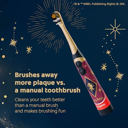 Colgate Harry Potter Kids Battery Toothbrush Multipack, Extra Soft Kids Vibrating Toothbrush, AA Batteries Included, 4 Pack, for Witches and Wizards Ages 3 and Older, Lay Flat Design