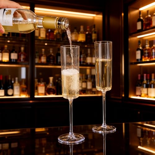 Ciaell 24 Pack Plastic Champagne Flutes - Clear 6 Oz Disposable Champagne Glasses - Square Plastic Toasting Glasses for Party Birthday Anniversary Wedding