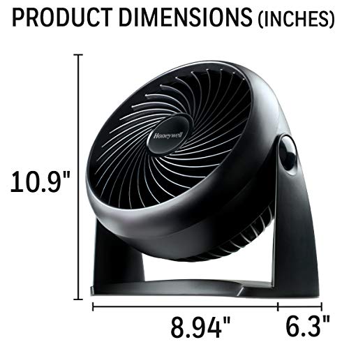 Honeywell TurboForce Air Circulator, Small Tabletop Fan, Quiet Personal Fan for Home or Office, 3 Speeds, 90 Degree Pivoting Head, Black, HT900