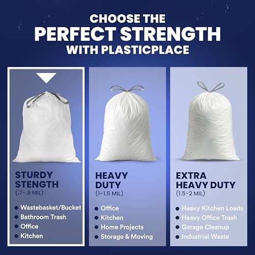 Plasticplace 6 Gallon Trash Bags White Drawstring Garbage Can Liners, 17” x 20”, 100 Count, for Bathroom Kitchen Office Car Small Trash Bags, Leak-Proof & Tear-Resistant