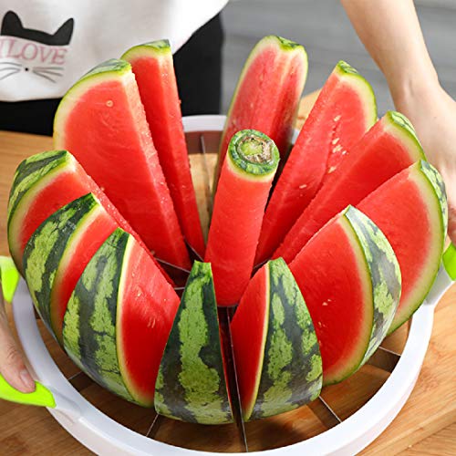 Watermelon Cutter Extra Large Watermelon Slicer, Melon Slicer Multifunctional Handheld Home Stainless Steel Round Fruit Divider Fruits Cutting Slicing Into Uniform Size by12 Pcs, Easy to Clean