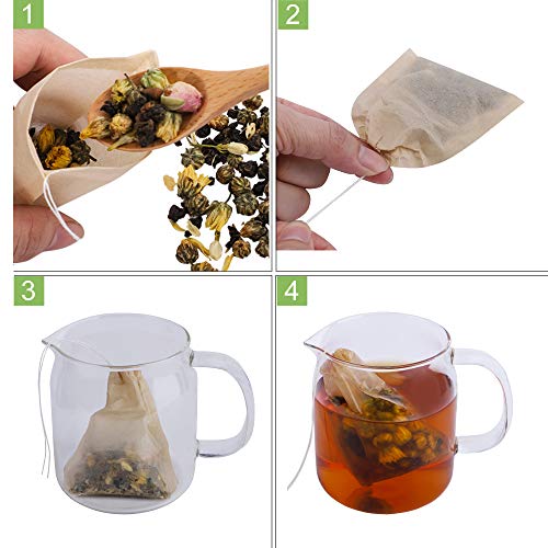 Eco-Fil Disposable Tea Filter Bags for Loose Tea, Wood Pulp Material, Biodegradable and Compostable, Unbleached Empty Tea Infuser Sachets with Drawstring, 100 Pack (3.2inch x 4.0inch)