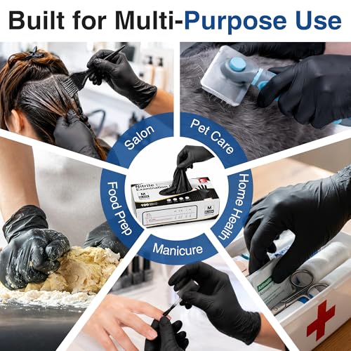 Schneider Nitrile Exam Gloves, Black Latex Free Powder Free Disposable Gloves for Medical, Cooking, Cleaning, and Food Prep