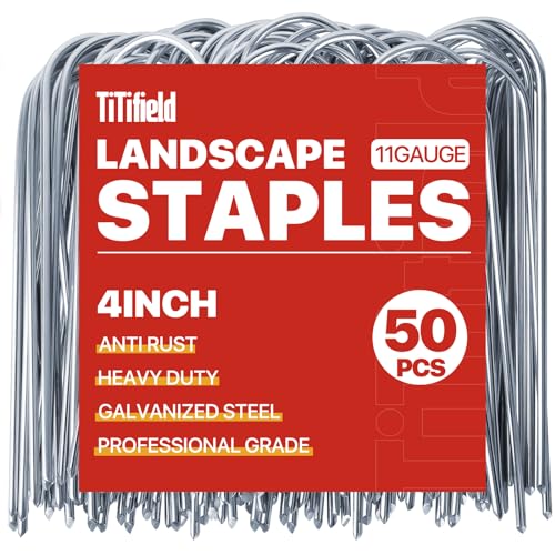 U Shape Garden Stakes 50 Packs 4 Inch 11 Gauge Irrigation Tubing Stakes, Heavy Duty Galvanized Landscape Staples for Tube, Lawns, Landscape Fabrics,Irrigation Hose and Weed Barriers
