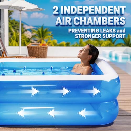 Full-Sized Inflatable Swimming Pool, Extra Large Blow Up Pool, Heavy Duty Above Ground Pool with Drain Valve, Leakproof Family Swim Pool for Backyard Patio Garden Outdoor Party(79''x59''x20'')