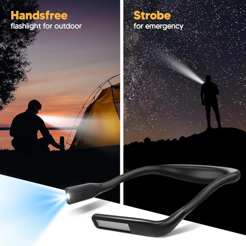 Neck Reading Light Book Lovers Gifts, Rechargeable 2000mAh 80Hrs Eye-friendly 3 Colors & Stepless Dimming Book Light for Reading, Dad Fathers Day Gift for Husband, Camping Knitting Crochet Accessories