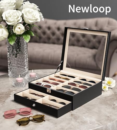 NEWLOOP 20 Slots Sunglass Organizer for Women Men Sunglasses Storage Box for Multiple Pairs of Eyeglass Holder Display Case