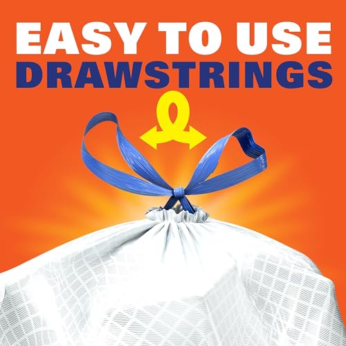 Hefty Ultra Strong 13 Gallon Trash Bags, Tall Kitchen Trash Bags 13 Gallon Size, Drawstring Closure, Continuous Odor Control, White, Unscented, 40 Bags