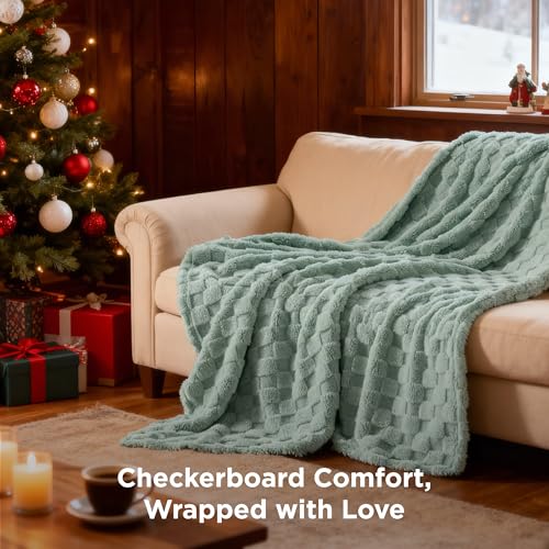 Bedsure GentleSoft Sage Green Throw Blanket for Couch - Checkered Fleece Blankets Gifts for Women Men Girls, Cute Soft Cozy Throw for Bedroom Home Decor Gifts, 50x60 Inches