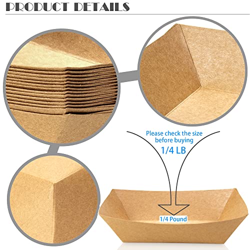200 Pack Small Paper Food Trays, 0.25 Lb Disposable Kraft Food Boats, Brown, Take Out Food Serving Trays, Grease Resistant Food Boat for Party Snacks Hot Dogs Tacos, 4.1 x 2.5 Inch (Brown)