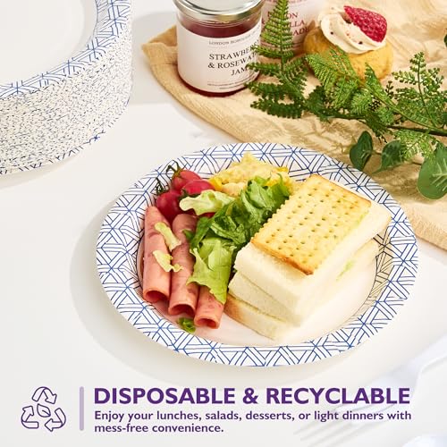 Disposable Paper Plates 8.5 Inch 300 Count, Soak Proof and Cut Resistant Heavy Duty Paper Plates Bulk for Parties, Picnics, Camping, and Everyday Meals