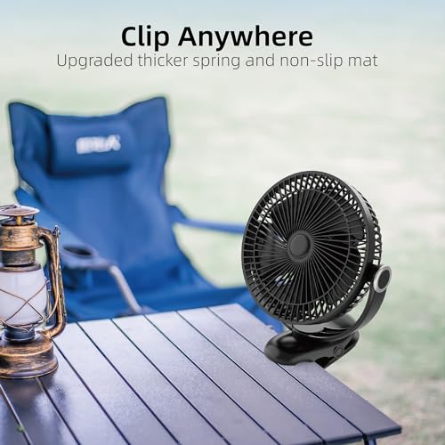 10000mAh 30hrs Portable Fan Rechargeable, 8-Inch Battery Operated Clip on Fan, USB Fans, 4 Speeds, Strong Airflow, Sturdy Clamp for Golf Cart Office Desk Outdoor Travel Camping Bed Truck Treadmill