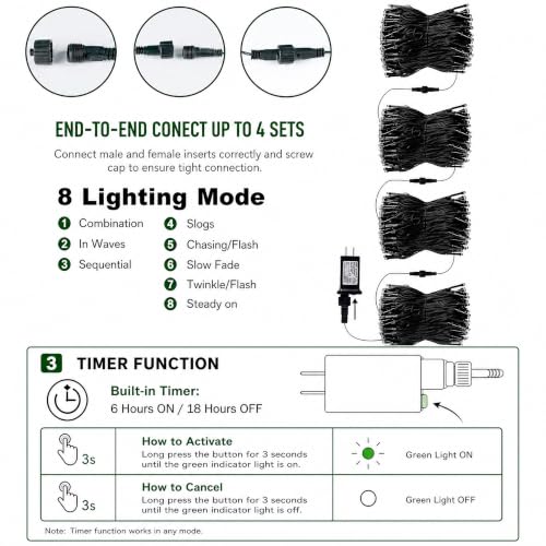 DAZZLE BRIGHT Halloween 300 LED String Lights, 100FT String Lights with 8 Lighting Modes, Halloween Decorations for Party Carnival Supplies, Outdoor
