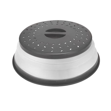 Microwave Splatter Cover Collapsible Microwave Cover for Food, Easy Grip Fruit Drainer BPA-Free Dishwasher Safe 10.5 inch, Grey