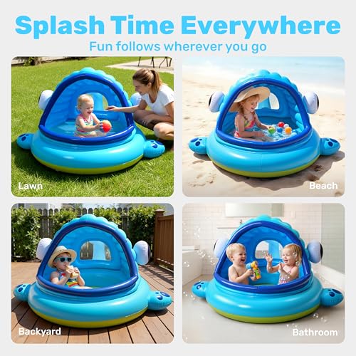 JOYIN Inflatable Shade Kiddie Pool,Whale Baby Pool Tent, Infant Swimming Pool for Kids （54" x 56" x 28"）,Blow Up Toddler Pool for Swim Party Toys Summer Water Beach Fun