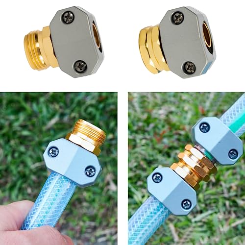 Hourleey Garden Hose Repair Kit, 2 Sets Aluminum Alloy Garden Hose End Mender, Male and Female Water Hose Repair Fittings, Fit 5/8" and 3/4" Connector, with 4 Extra Hose Washers