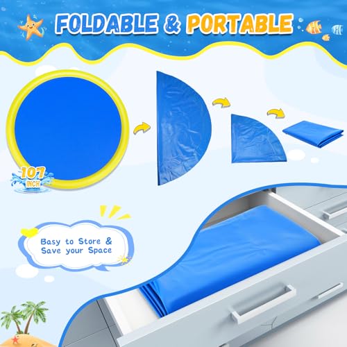 107 inch Extra Large Non-Slip Splash Pad Sprinkler for Kid and Dog, Kiddie Dog Pool, Kid Outdoor Toys for Ages 3-12 Boys Girls, Summer Outdoor Water Kids Toys, Parent Games, Backyard, Lawn