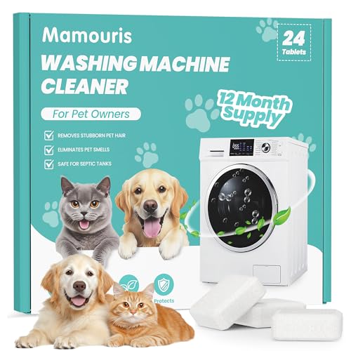 Washing Machine Cleaner Tablets: 24 Pack Deep Cleaning For HE, Front Loader & Top Load Washer, Removes Pet Hair, Odors, Formulated for Pet Owners, Septic Safe, 12 Month Supply, 11G