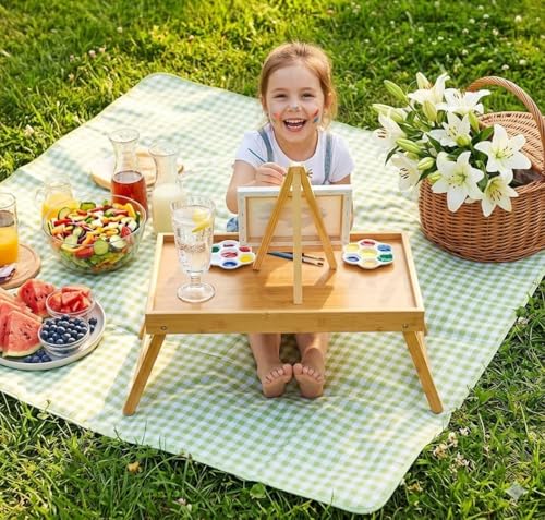 Bamboo Bed Tray Table with Foldable Legs, Breakfast Tray for Sofa, Bed, Eating, Working, Used As Laptop Desk Snack Tray by Pipishell