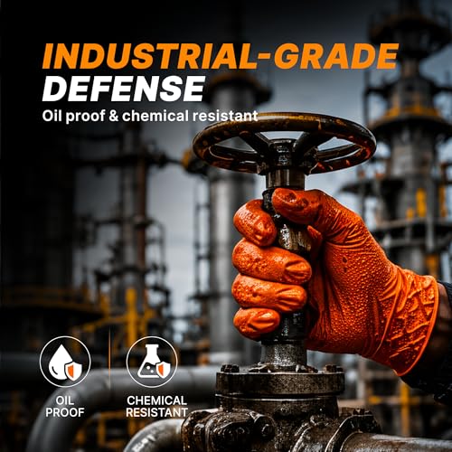 TitanFlex Heavy Duty Orange Industrial Nitrile Gloves with Raised Diamond Texture, Latex Free (6mil/8mil)