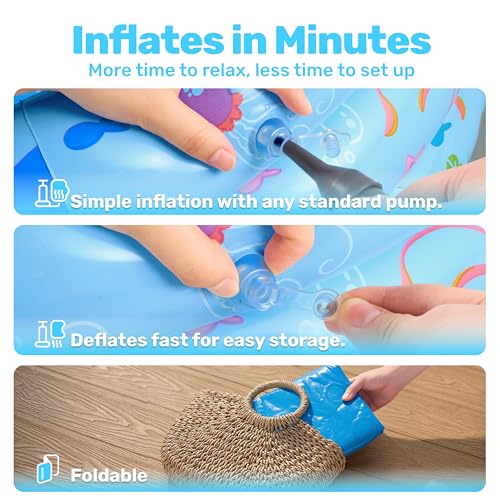 Sloosh Inflatable Kiddie Pool, 34"x10" Blow Up Kid Swimming Pool, 3 Rings Blue Baby Pool for Toddler, Play Pit for Dog with Ocean Whale Pattern for Summer Water Party Backyard Garden(Whale)