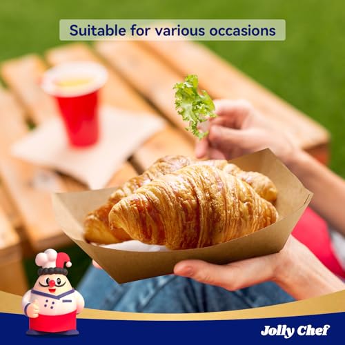 JOLLY CHEF 3lb Paper Food Trays,250 Pack Disposable Boat, Extra Large Food Serving Holder Tray for Gameday,Party, Nachos, Hot Dogs, Taco, French Fries
