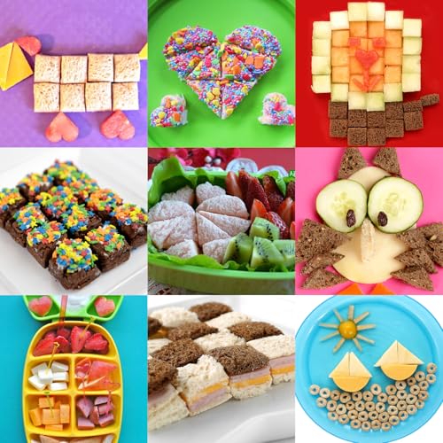 FUNBITES Crustless Sandwich Cutter for Kids Lunch (2-piece set), Uncrustable Sandwich Cutter, Bite-Size Food Cutter for Toddlers, Bento Box Accessories, BPA-FREE Dishwasher Safe, Green Squares 1pk