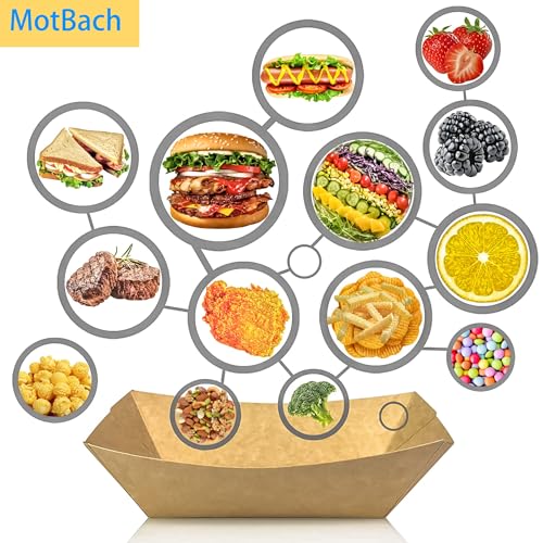 150 Pack 1 lb Food Serving Trays, Small Kraft Paper Oil-Proof Food Disposable Recyclable Take Out Food Serving Boats Baskets Trays for Concession Food and Condiments, Snacks Appetizer