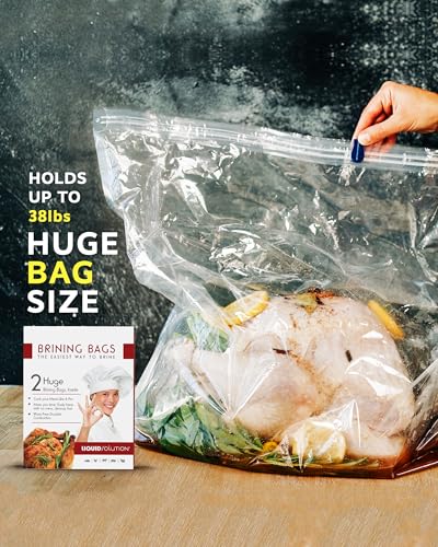 Turkey Brining Bags Set of 2 – Extra Large, Holds up to 38 lb (25.5 x 21.5 in), Heavy Duty with Gusseted Bottom & Double-Track Zippers to Prevent Leaks