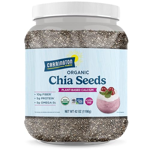Carrington Farms Organic Chia Seeds Whole Bulk Chia Seeds, USDA Organic, Non-GMO, High Omega-3 & Fiber, Resealable 42 oz Jar for Smoothies, Oats & Meal Prep
