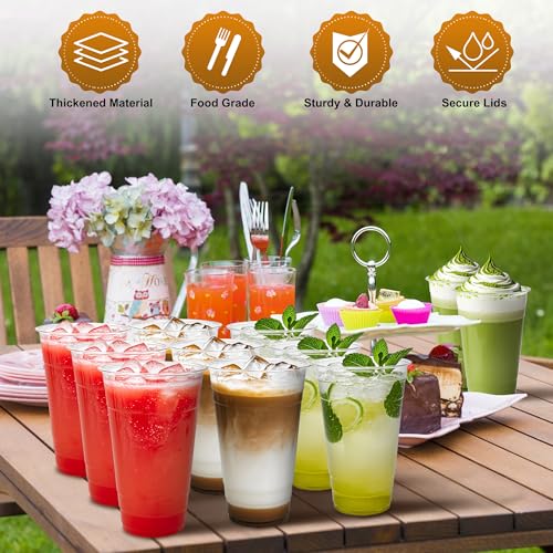Charmount 24 oz Clear Plastic Cups with Lids and Straws, 100 Sets Disposable To Go Cups for Cold Drinks, Iced Coffee, Coffee Bar Accessories, Smoothies