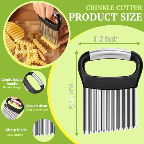FANTEXY Crinkle Cutter for Veggies, Stainless Steel French Fry Cutter for Potatoes Cucumbers Carrot, Crinkle Cut Knife Wavy Chopper Waffle Fry Cutter, Black