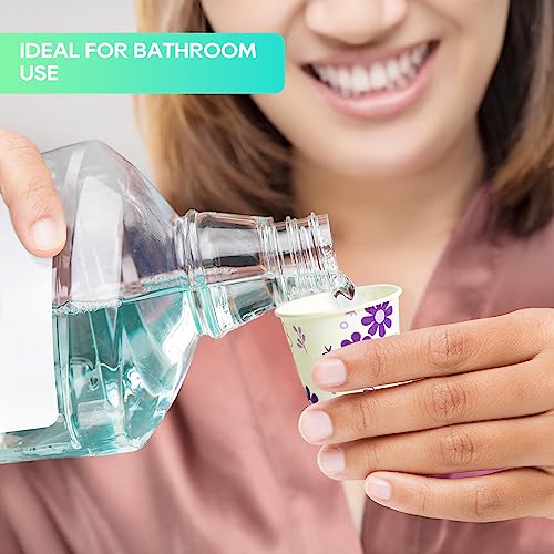 [300 Pack] 3oz Disposable Bathroom Cups, Paper Mouthwash Cups, Cold Disposable Drinking Cup for Party, Picnic, BBQ, Travel, and Event, Purple Floral | Mouthwash Cups, for Party, for Picnic, for BBQ, for Travel