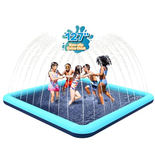 127'' Splash Pad for Dogs, Non-Slip Sprinkler for Kids, Square Splash Pad for Kids Ages 4-8, Splash Pads for Toddlers 1-3, Dog Sprinkler Shallow Pool, Outdoor Water Toys for Backyard, Teal