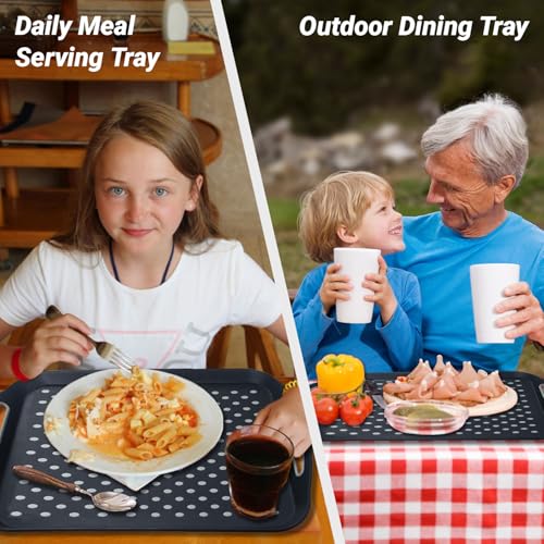 1PCS Large Non-Slip Serving Tray with Handles TV Lap Trays for Eating on Couch Food Serving Tray with Silicone Grippy Dots for Dinner Snack Fruit Dessert Breakfast (Black - 1pcs)