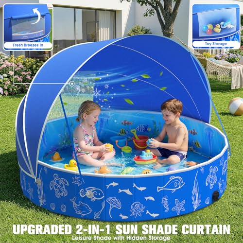 StarOcean 2026 Kiddie Pool with Canopy,Baby Swimming Pool for Toddler,Foldable kiddie pool with Shade,Portable Kids Pool for Backyard,Plastic Kiddie Pool with Sun Shade,Pop up Baby Pool for Beach-51‘’