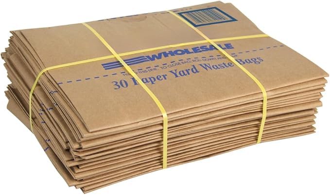 30 Gallon Lawn & Leaf 2-Ply Heavy-Duty Yard Waste Compost Refuse Paper Bags, Eco-Friendly, Tear Resistant, Self Standing, Biodegredable, Made in USA, 10 Count