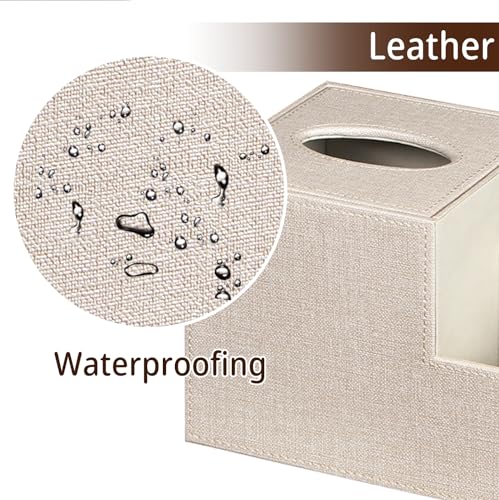 PU Leather Square Tissue Box Cover - Multi-Functional Tissue Box Holder, Tissue Box Cover with Storage,Tissue and Remote Control Holder, Cube Tissue Box Organizer Bedroom Nightstand End Table