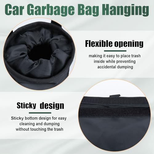 ecocstm 2 PCS Car Trash Bags, Car Accessories Washable Garbage Bag Hanging, Detachable Trash Can with Top Elastic Vent & Sticky Strap Bottom Opening, Seat Back Tash Bag for Cars,Travelling,Outdoor