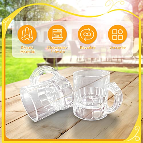 Irrmshr 30 Pcs Mini Plastic Beer Mugs, 1 oz Clear Plastic Shot Glasses with Handles, Reusable Beer Stein Tasting Glasses for Drinking, Festival, Party, BBQ