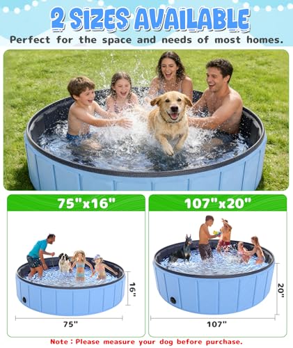 Large Foldable Dog Pool 75”x16”, EPN Heavy Duty Hard PVC Collapsible Dog Pool for Large Dogs and Kids, Leakproof Non-Slip Pet Wading & Bathing Tub with Drain, for Indoor & Outdoor Use