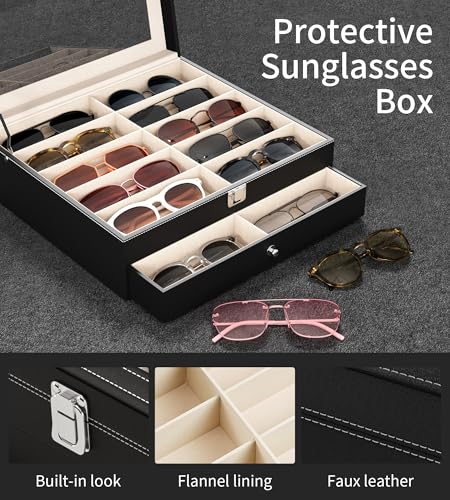 NEWLOOP 20 Slots Sunglass Organizer for Women Men Sunglasses Storage Box for Multiple Pairs of Eyeglass Holder Display Case