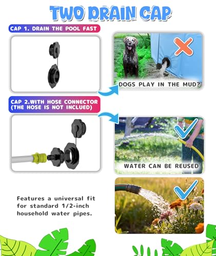 Large Foldable Dog Pool 75”x16”, EPN Heavy Duty Hard PVC Collapsible Dog Pool for Large Dogs and Kids, Leakproof Non-Slip Pet Wading & Bathing Tub with Drain, for Indoor & Outdoor Use
