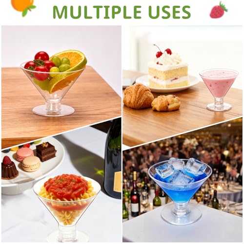 Meolibour 50 Pcs Disposable Plastic Martini Glasses for Parties 5oz, Unbreakable Clear Cocktail Dessert Parfait Glasses, Mini Martini Cups for Wedding Party Bowl Wine Ice Cream